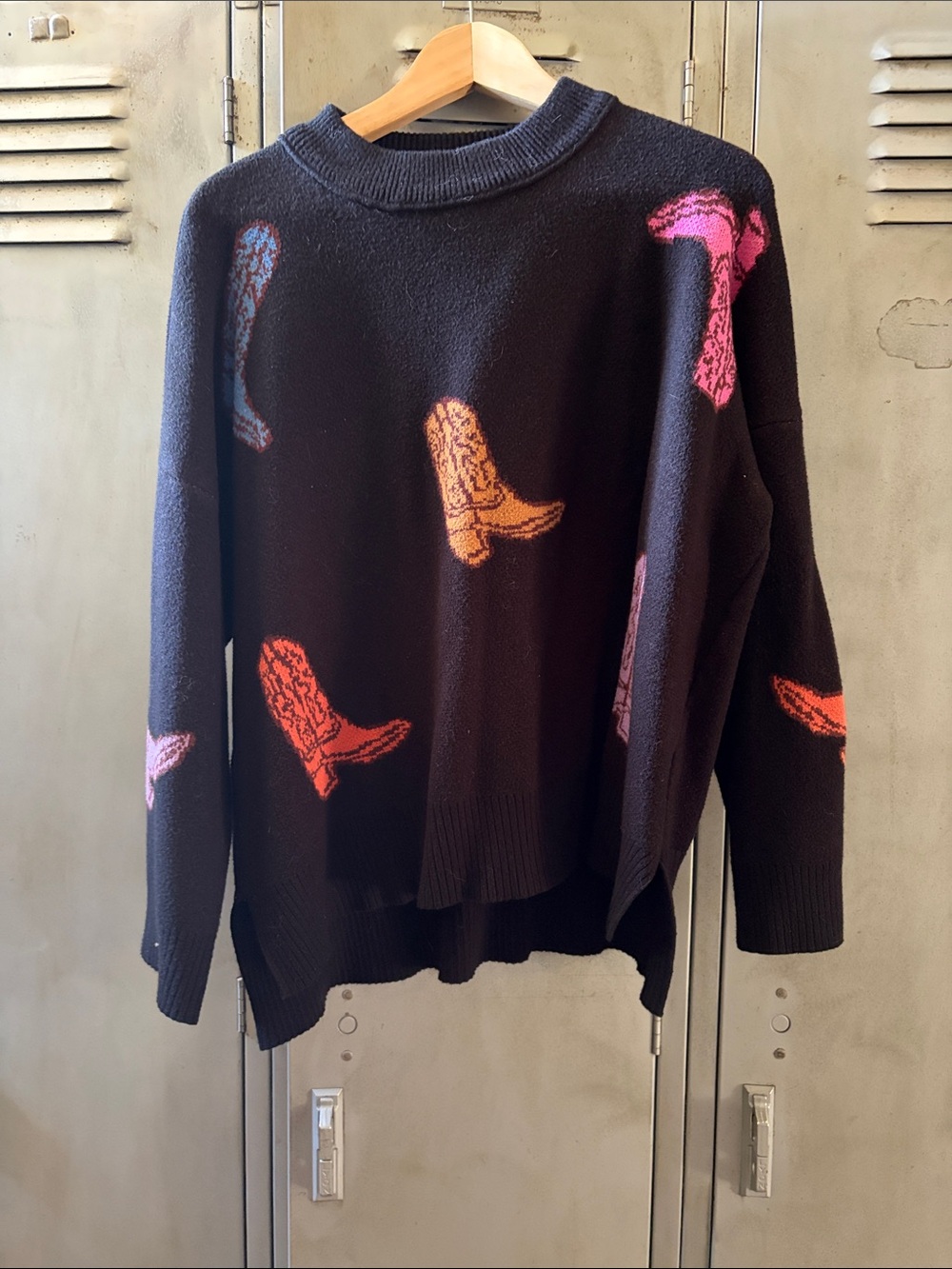 Black Women's Sweater with Colorful Boot Motif